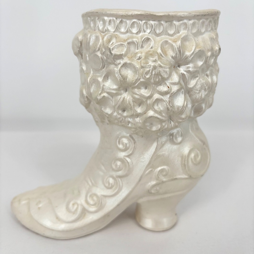 Vintage Ceramic Victorian Boot Vase Planter Ivory Pearlized 5.5 in